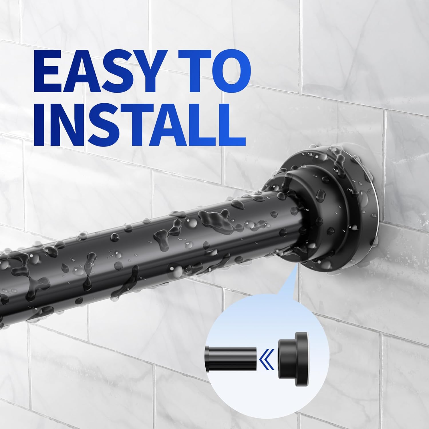 Shower Curtain Rod, 1 Diameter Heavy Duty Tension Shower Rod, Non Slip Adjustable 28-74 inch No Drilling Shower Curtain Rods Spring Tension For Bathroom, Shower Stall, No Rust, Black